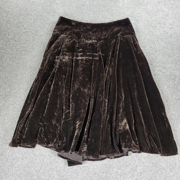 VTG John Paul Richard Velvet Skirt Womens 6 Brown Burnout Drop Waist Pleated Y2K - Picture 1 of 12